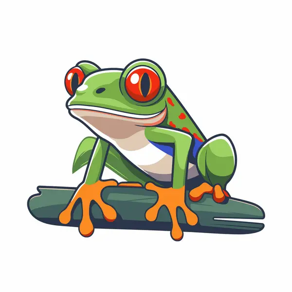 Frog Sitting Branch Isolated White Background Vector Illustration — Stock Vector