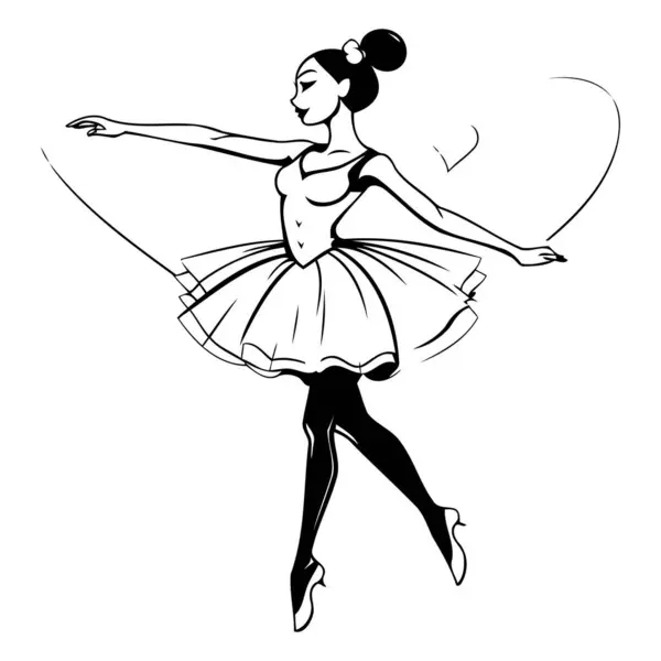 Ballerina Een Tutu Zwart Wit Vector Illustratie — Stockvector