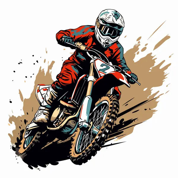 Motocross Fahrer Rennen Vektor Illustration Eines Motorrads — Stockvektor