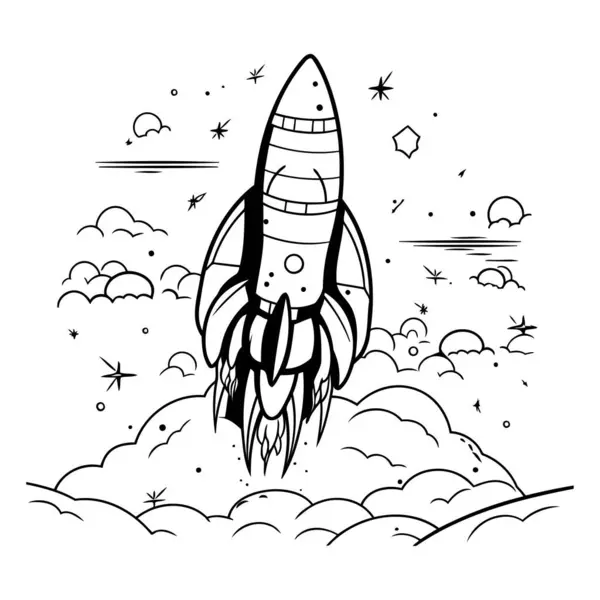 Rocket Sky Coloring Book Children Vector Illustration — Stock Vector