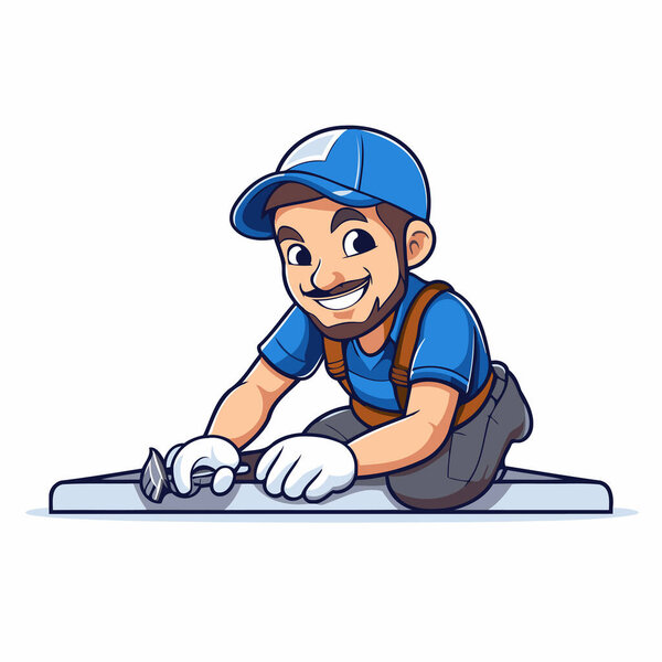 Illustration of a Cute Plumber Repairman Holding a Trowel