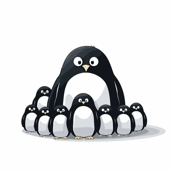 Cute Penguin Family White Background Cartoon Vector Illustration — Stock Vector