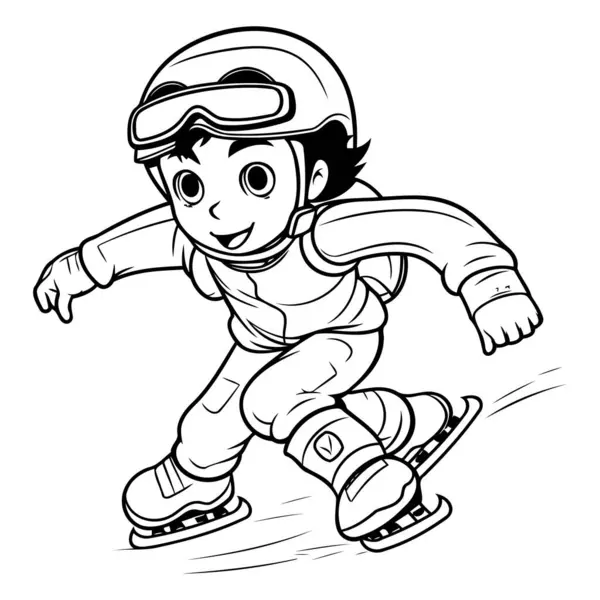 Illustration Boy Skating Ice Skates Coloring Book — Stock Vector