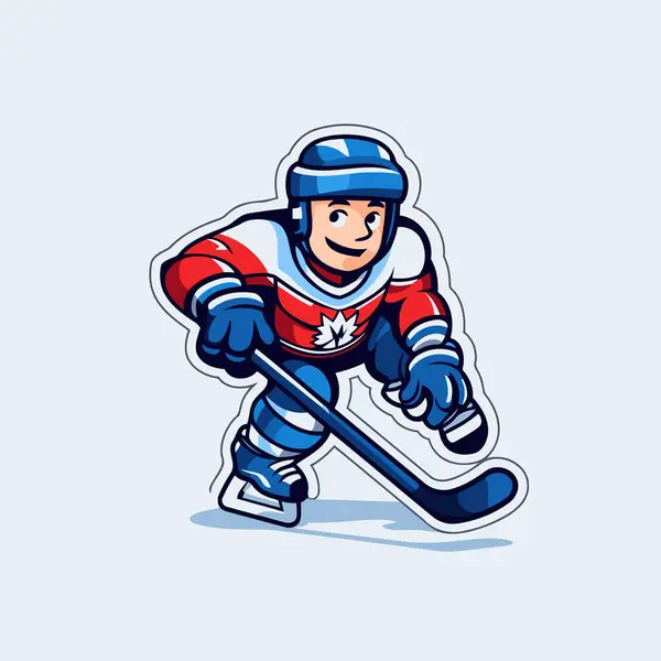Joueur Hockey Sur Glace Avec Bâton Rondelle Illustration Vectorielle Dans — Image vectorielle