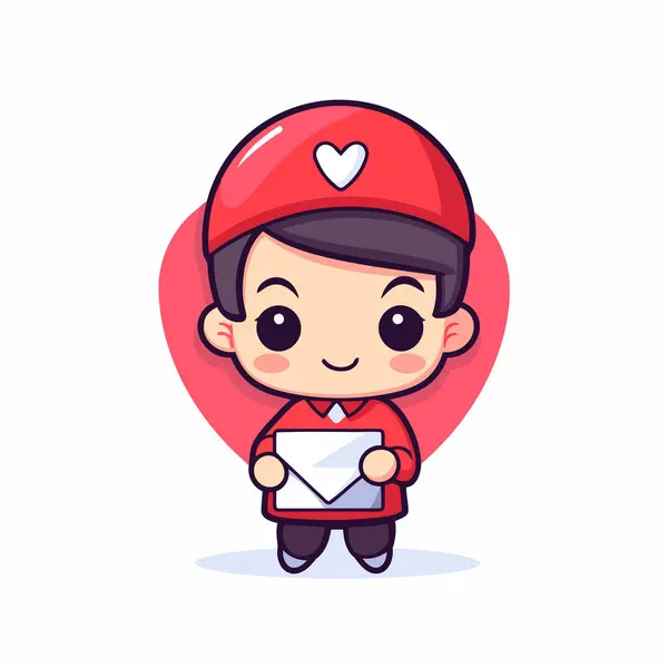 Cute Boy Holding Letter Cute Cartoon Character Vector Illustration — Stock Vector