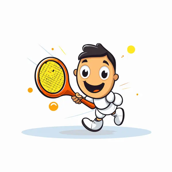 Jugador Tenis Dibujos Animados Con Raqueta Tenis Ilustración Vectorial — Vector de stock
