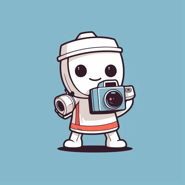 Cute Astronaut Holding Camera Vector Illustration Cartoon Style — Stock Vector