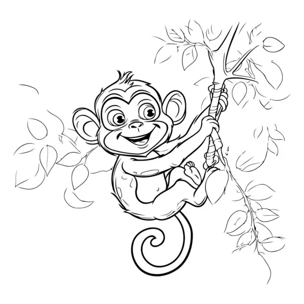 Ağaç Dalında Asılı Bir Maymun Boyama Kitabı Için Vektör Illüstrasyonu — Stok Vektör