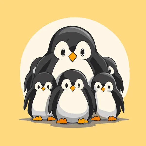 Pingvinfamiljen Söt Tecknad Pingvin Vektor Illustration — Stock vektor