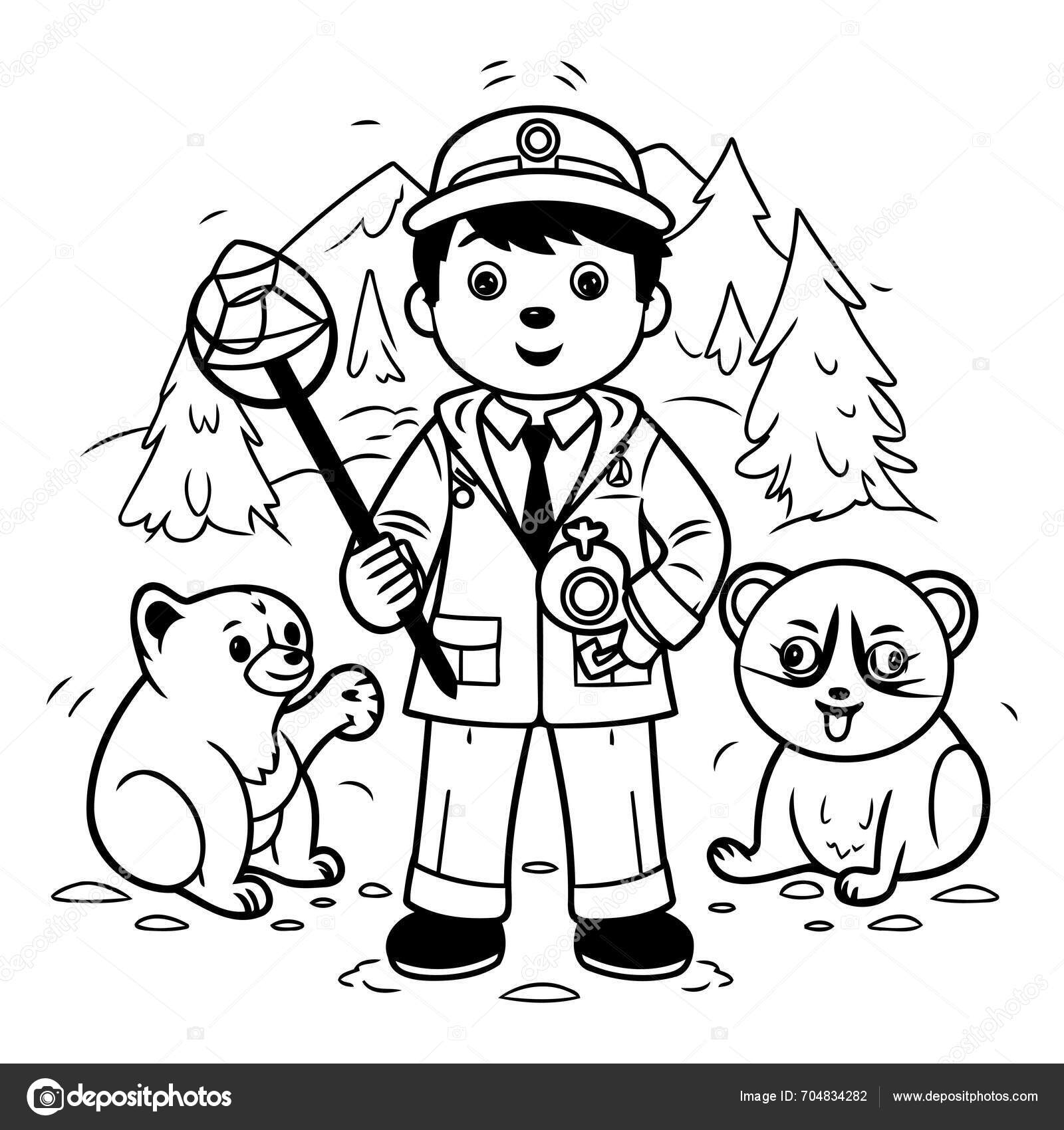 Coloring Page Outline Cartoon Firefighter Dog Bear Stock Vector by
