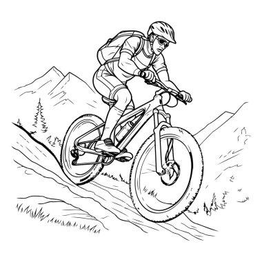 Mountain biker on the bike. Hand drawn vector illustration. clipart