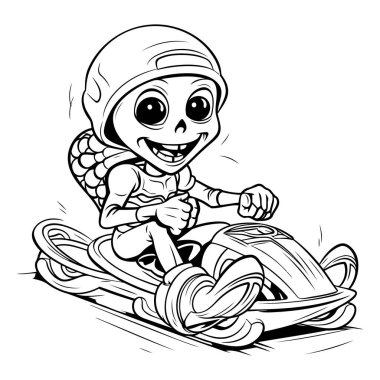 Kar arabası süren çizgi film çocuğu. Vektör illüstrasyonu vinil kesim için hazır.