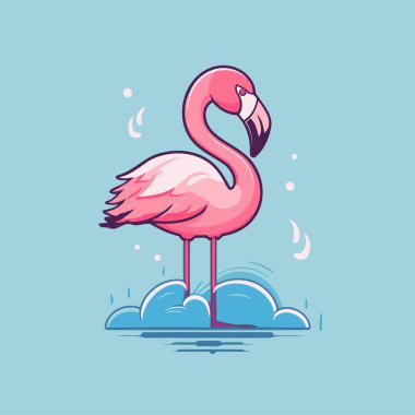 Flamingo kuşu. Çizgi film tarzında bir flamingonun vektör illüstrasyonu.