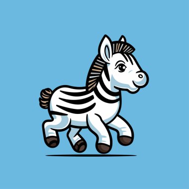 Mavi arka planda çalışan bir karikatür zebranın vektör çizimi.