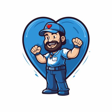 Mavi kalpli, sakallı bir adamın vektör çizimi..