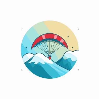Dağlarda paraşütçü. Düz dizayn. Vektör illüstrasyonu