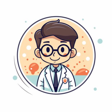 Daire içinde bir erkek doktorun vektör çizimi. Çizgi film karakteri.