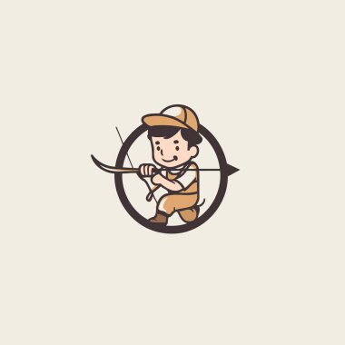 cute boy with bow and arrow logo vector icon illustration design template clipart