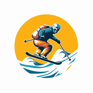 Kayak yapan kayakçı. Aşırı kış sporu. Vektör illüstrasyonu.