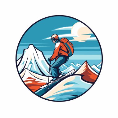 Dağlarda snowboard ve snowboard yapan bir kayakçının vektör çizimi.