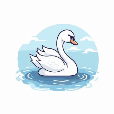 Suda yüzen kuğu. Beyaz arkaplanda vektör illüstrasyonu.