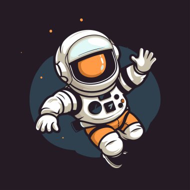 Astronot uzayda uçuyor. Koyu bir arkaplanda vektör illüstrasyonu.