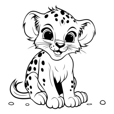 Çita - Renklendirme Kitabı için Siyah ve Beyaz Çizgi Film Çizimi