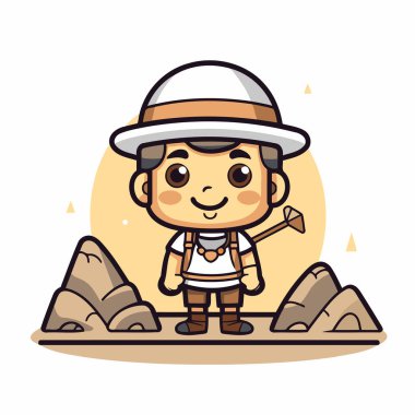 Tatlı çizgi film kaşifi erkek vektör çizimi. Tatlı çizgi film kaşifi çocuk..