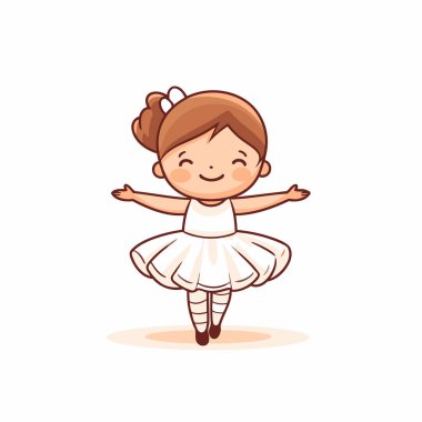 Beyaz etekli şirin bir balerin. Vektör illüstrasyonu.
