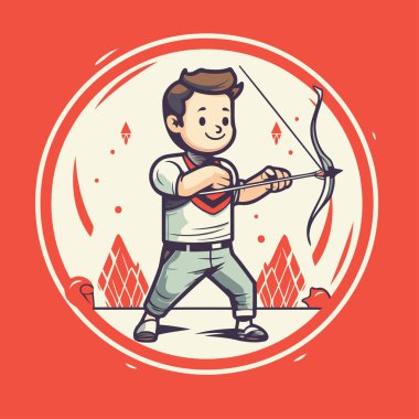 Archery boy with bow and arrow. Archery sport. Vector illustration. clipart