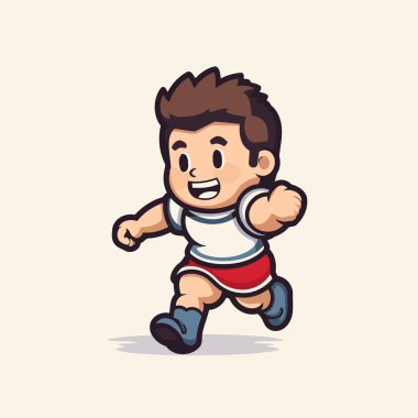 Çizgi film koşucusu çocuk. Koşan bir çocuğun vektör illüstrasyonu.