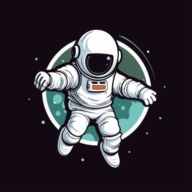 Astronot uzayda uçuyor. Tasarımınız için vektör illüstrasyonu.