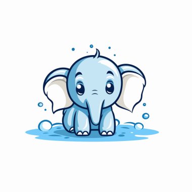 Sudaki şirin fil. Beyaz arkaplanda vektör illüstrasyonu.