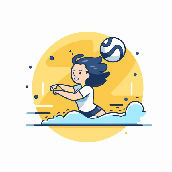 Vector Illustration Girl Playing Volleyball Flat Style Design Web Site — Stock Vector