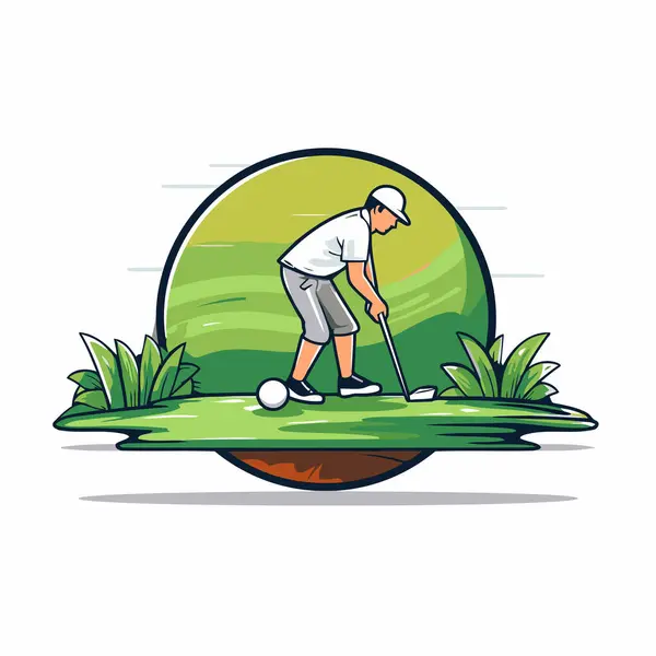 Golfista Gra Golfa Polu Golfowym Ilustracja Wektora — Wektor stockowy