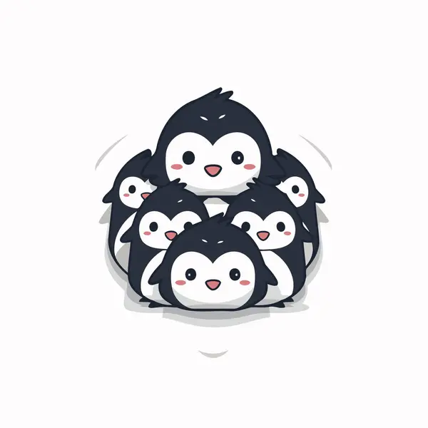 Bella Famiglia Pinguini Carino Cartone Animato Animale Vettoriale Illustrazione — Vettoriale Stock