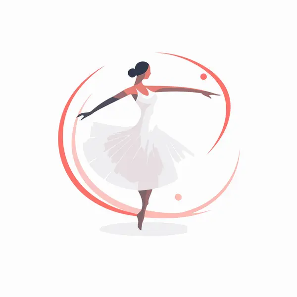 Ballerina Een Witte Tutu Dansend Een Cirkel Vectorillustratie — Stockvector