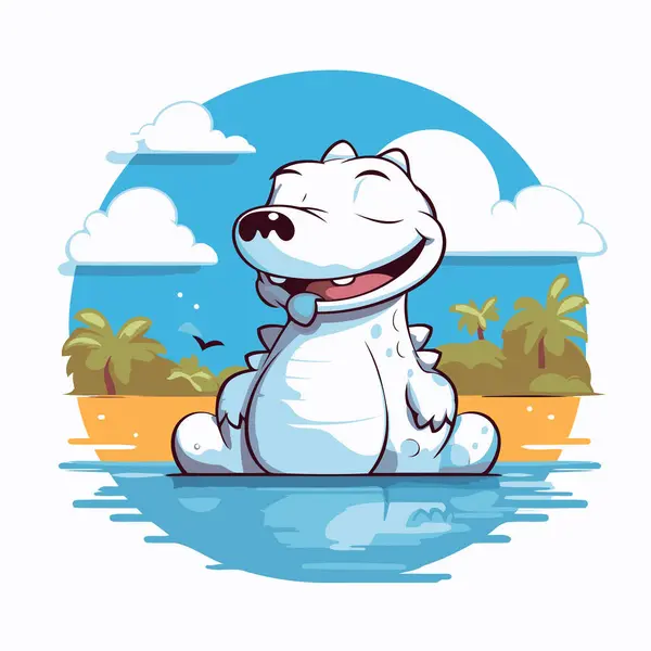 Lindo Hipopótamo Sentado Playa Dibujos Animados Vector Ilustración — Archivo Imágenes Vectoriales