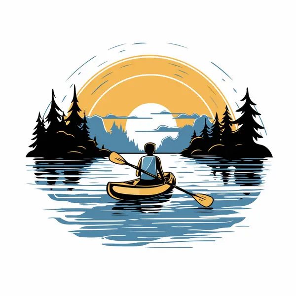 Kayak Lago Ilustración Vectorial Sobre Fondo Blanco — Archivo Imágenes Vectoriales