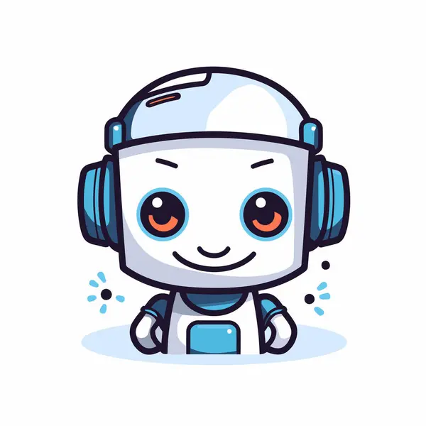 Cute Robot Headphones Vector Illustration Isolated White Background — Stock Vector