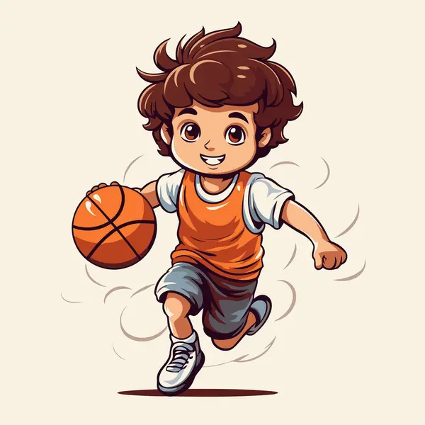 Cartoon Boy Playing Basketball Vector Illustration Boy Playing Basketball — Stock Vector