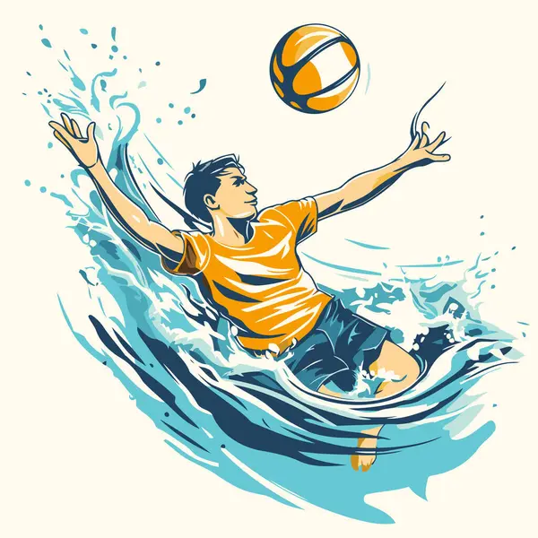 Volleyball Player Ball Water Vector Illustration — Stock Vector