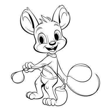 Oyuncak ile oynayan sevimli çizgi film faresi. Vektör illüstrasyonu.