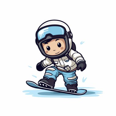 Snowboardcu. Beyaz arkaplanda vektör illüstrasyonu. Çizgi film biçimi.
