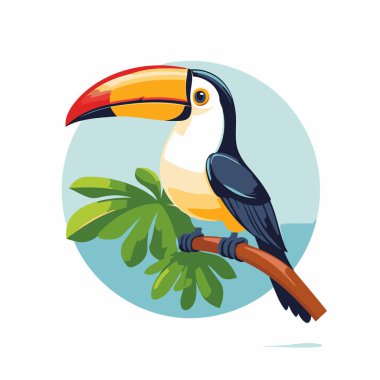 Bir dalda tukan. Çizgi film tarzında vektör illüstrasyonu.