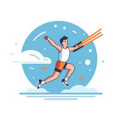 Spor kıyafetli bir adam yaya geçidi egzersizi yapıyor. Düz vektör illüstrasyonu.