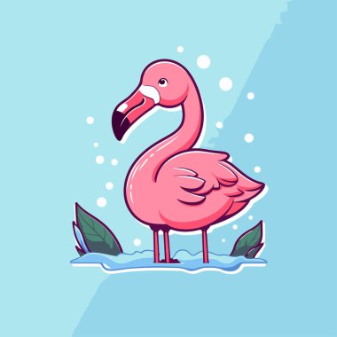 Karda flamingo. Çizgi film tarzında vektör illüstrasyonu.