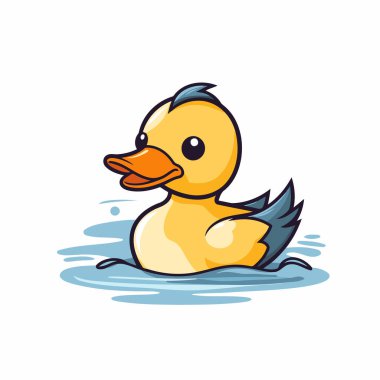 Suda yüzen sevimli ördek yavrusu. Vektör illüstrasyonu.