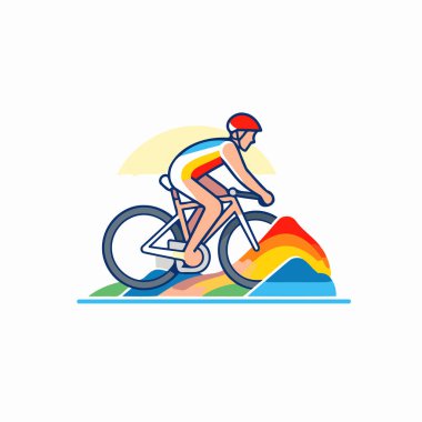 Beyaz arkaplanda bisikletçi düz renk simgesi. Vektör illüstrasyonu.