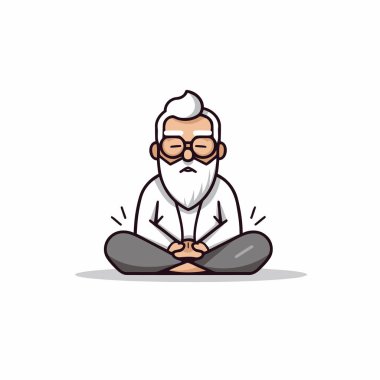 Yakışıklı Yaşlı Adam Lotus Poz Vektörü İllüstrasyonunda Meditasyon